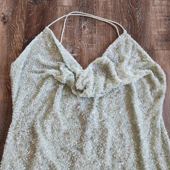 Retrofete X REVOLVE Mich Dress in Mint Aqua Green Size XL Beaded Sequins NWT - Picture 4 of 12